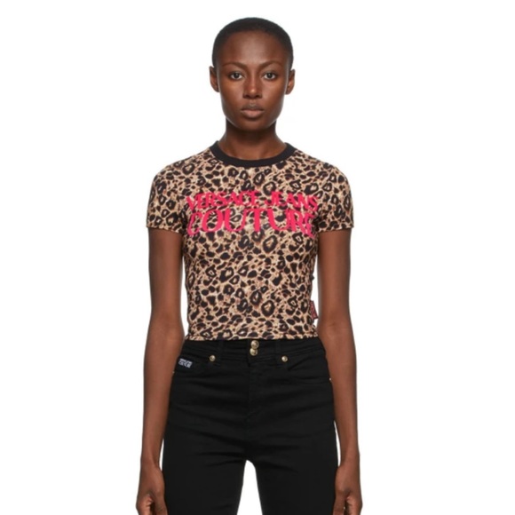 Authentic Versace Jeans Couture Leopard Crop Top - Picture 1 of 9